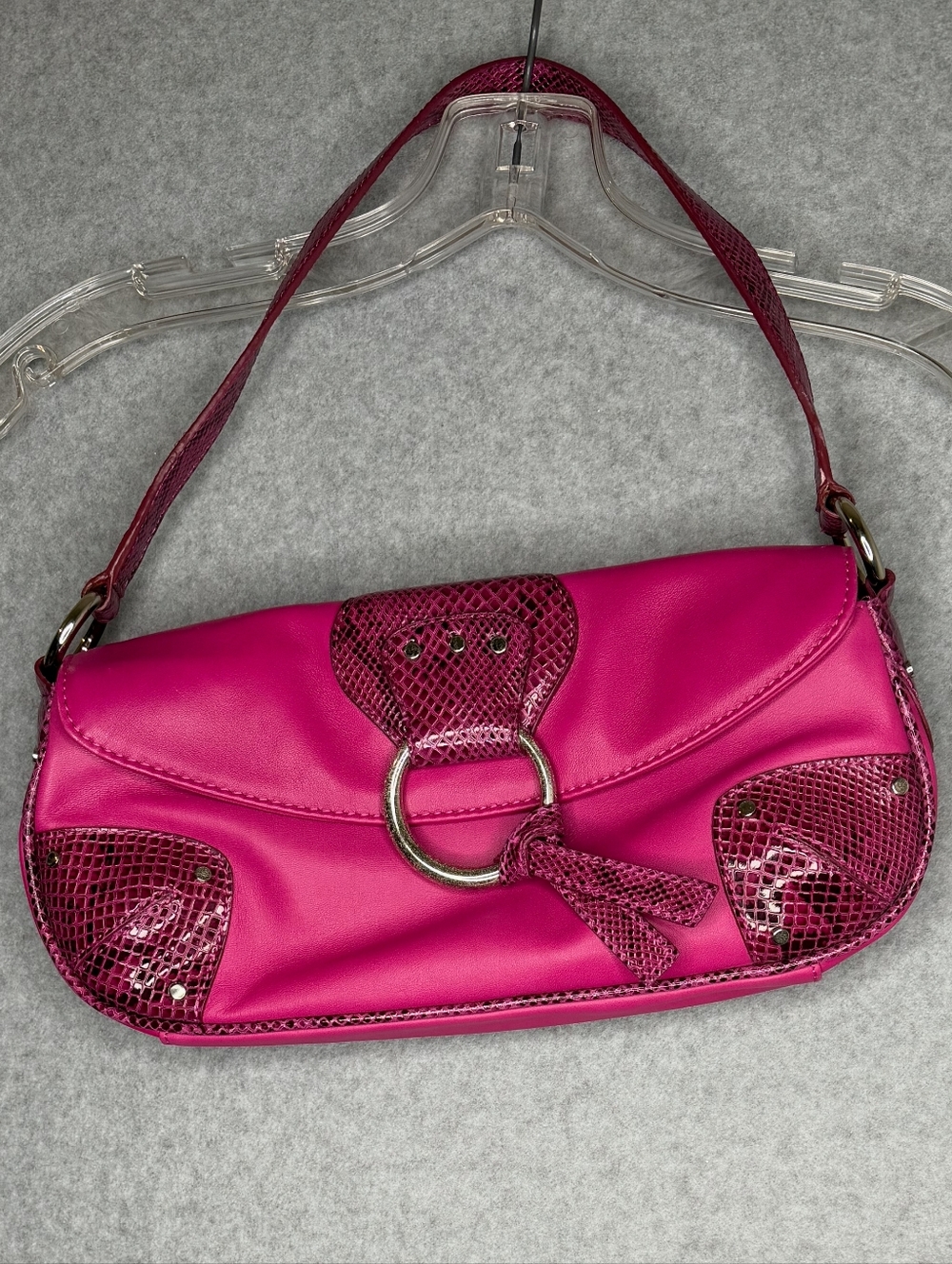 Fuchsia Shoulder Bag with Silver Ring Accent